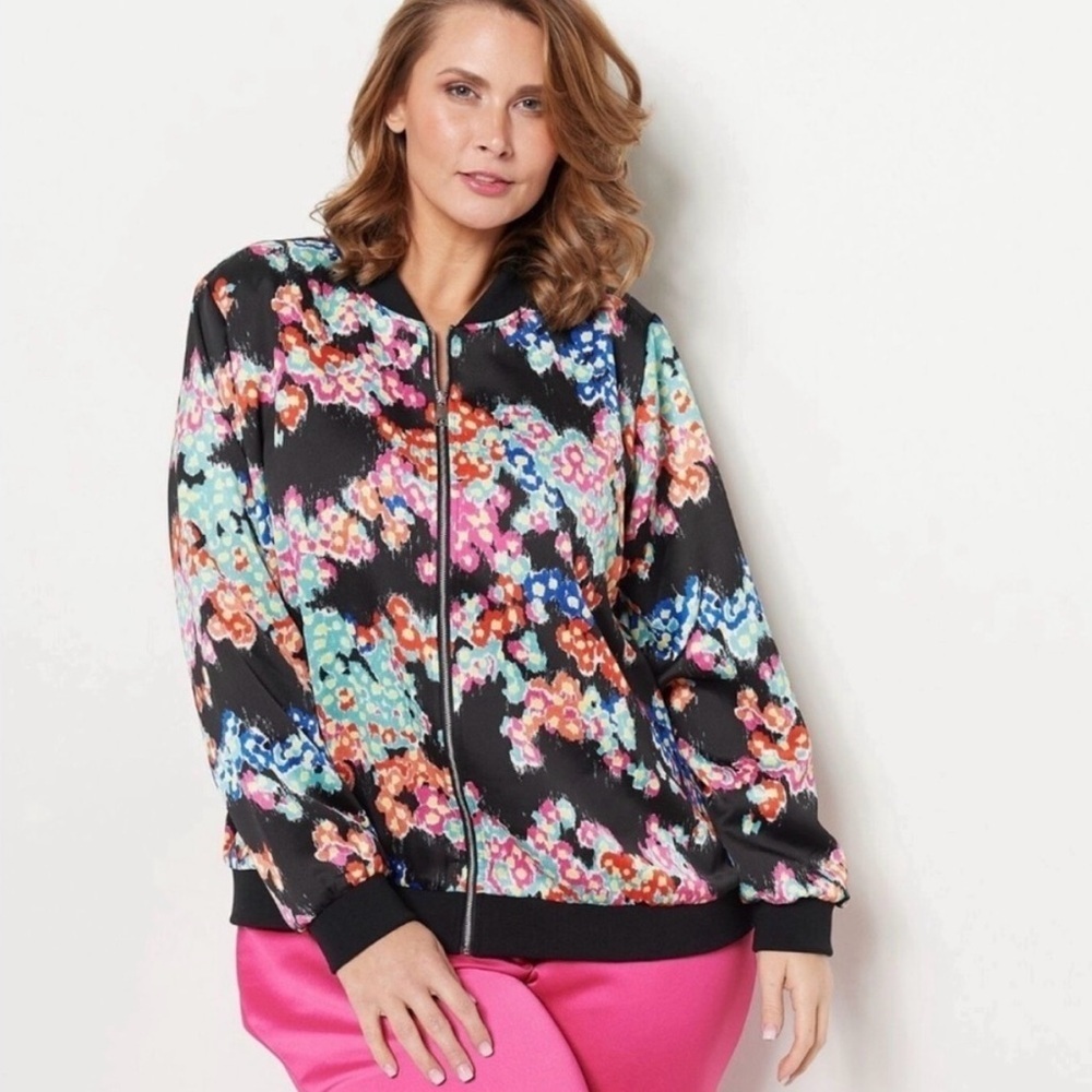 J JASON WU Printed Abstract Floral bomber Jacket Black Abstract women’s Large